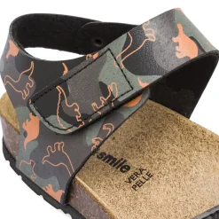 Sandali da Bambino verde militare effetto camouflage e dinosauri Weep & Smile