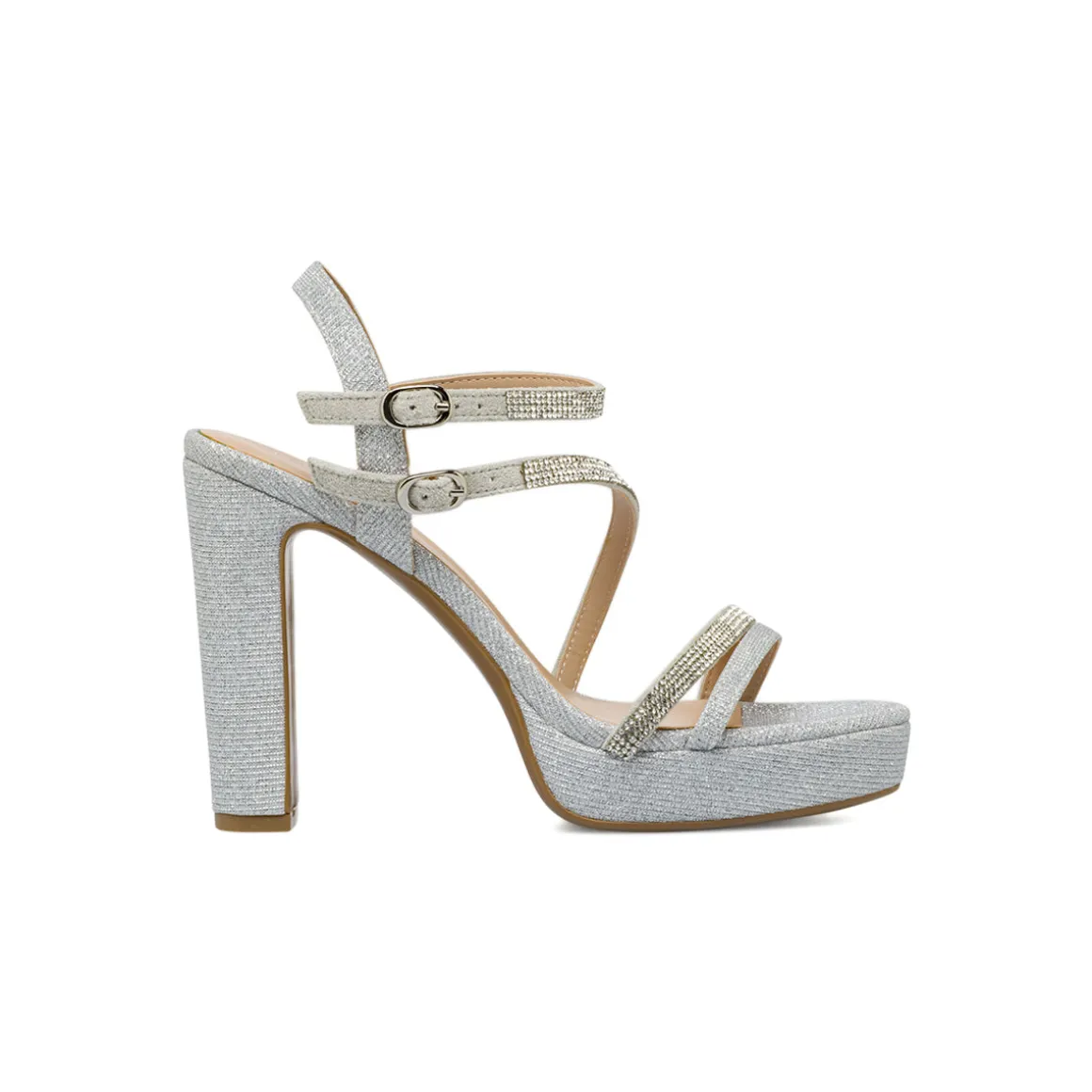 Sandali da Donna Argento con strass tacco a colonna 11 cm Lora Ferres