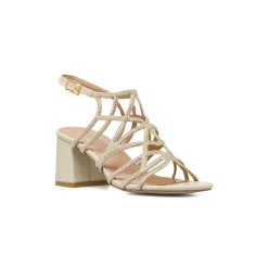 Sandali da Donna beige con strass e tacco a colonna 7 cm Lora Ferres
