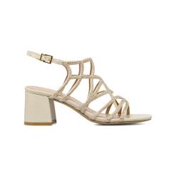 Sandali da Donna beige con strass e tacco a colonna 7 cm Lora Ferres