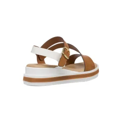 Sandali da donna marrone e bianchi con zeppa 4,5 cm P Soft