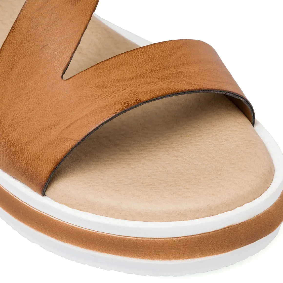 Sandali da donna marrone e bianchi con zeppa 4,5 cm P Soft