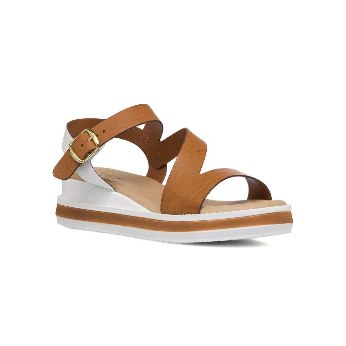 Sandali da donna marrone e bianchi con zeppa 4,5 cm P Soft