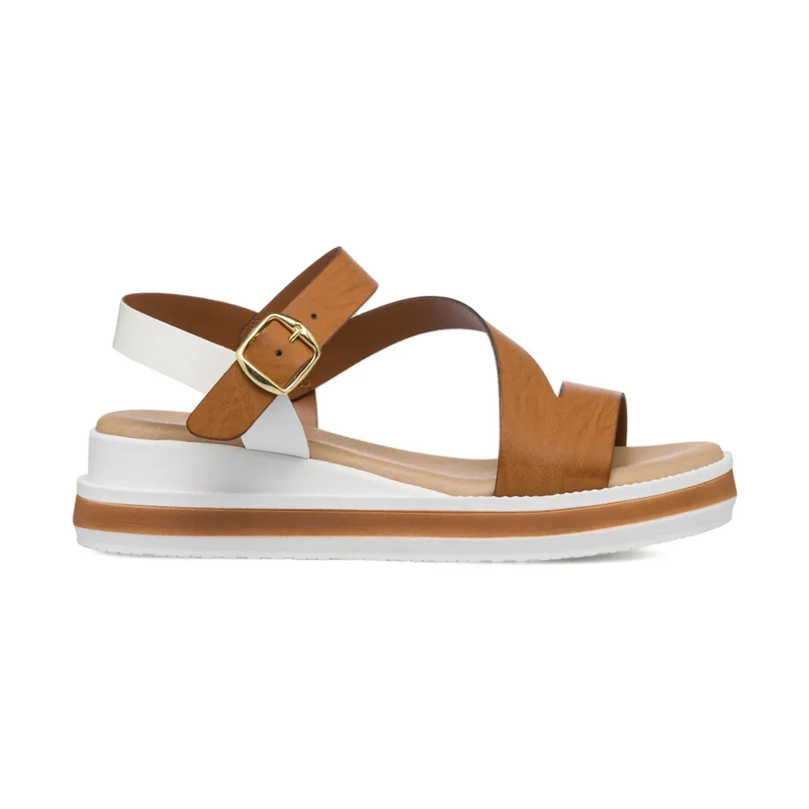 Sandali da donna marrone e bianchi con zeppa 4,5 cm P Soft