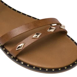 Sandali da Donna marroni con borchie e soletta in pelle Primopiano