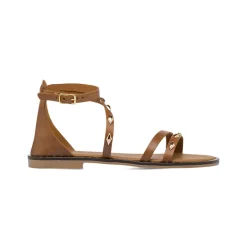 Sandali da Donna marroni con borchie e soletta in pelle Primopiano