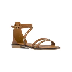 Sandali da Donna marroni con borchie e soletta in pelle Primopiano