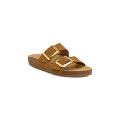 Sandali da donna marroni con sottopiede in pelle e doppia fibia Italia Trend Sabina