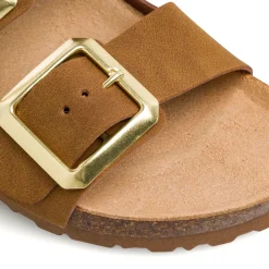 Sandali da donna marroni con sottopiede in pelle e doppia fibia Italia Trend Sabina