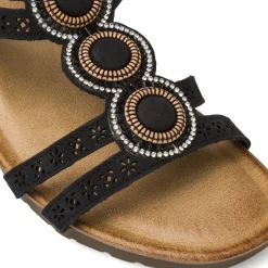 Sandali da Donna neri effetto scamosciato con strass Lora Ferres