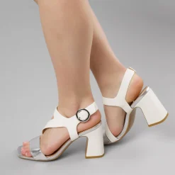 Sandali Donna bianco bicolore con tacco a colonna 9 cm Swish Jeans