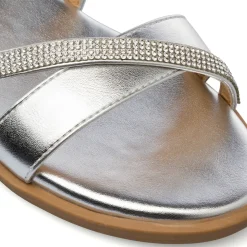 Sandali Flat Argento da Donna con dettaglio strass Gioiello Swish Jeans