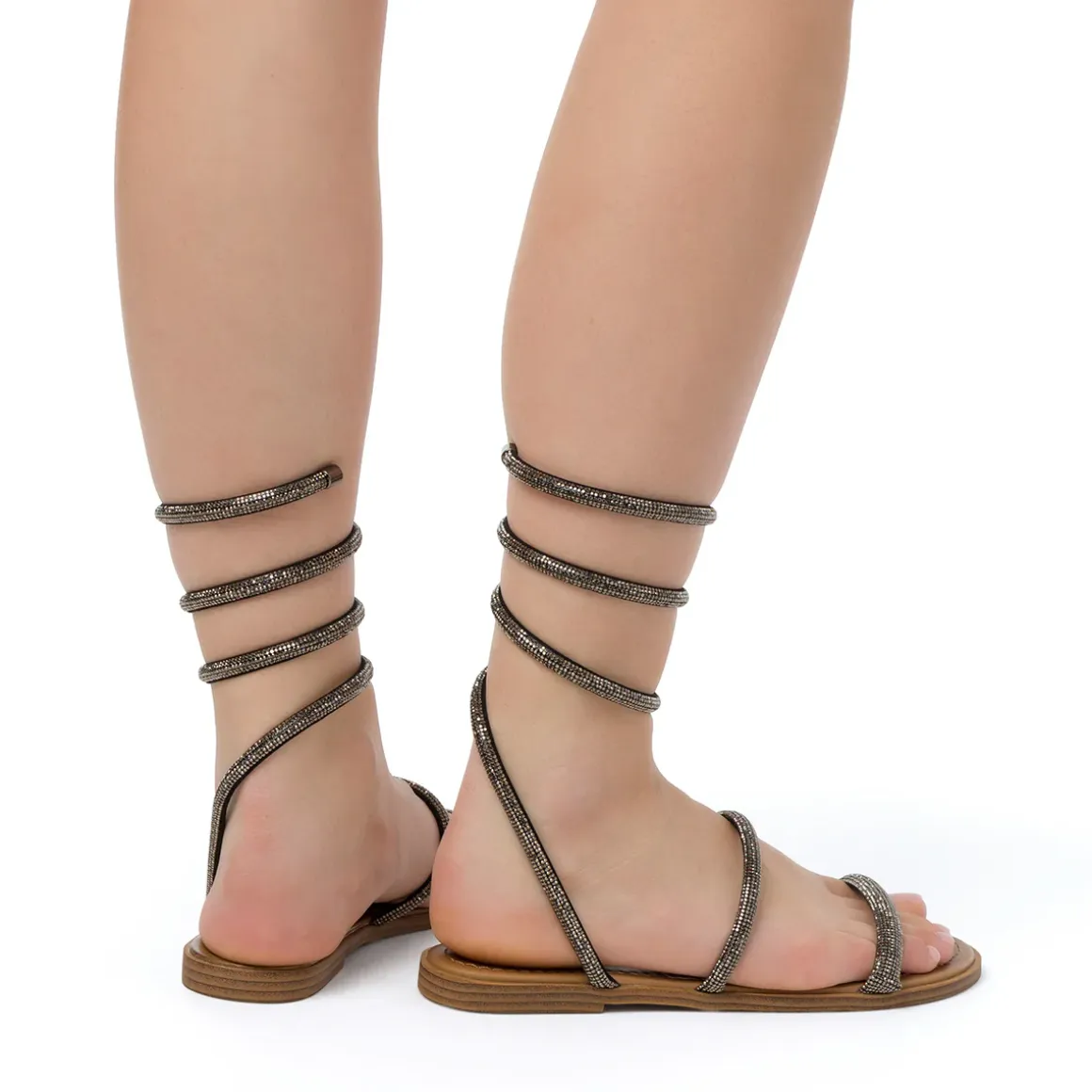 Sandali flat a schiava neri gioiello da Donna e cinturino con strass Lora Ferres
