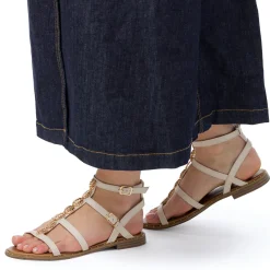 Sandali flat beige chiaro da Donna con dettaglio in metallo oro Lora Ferres