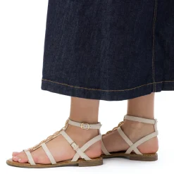 Sandali flat beige chiaro da Donna con dettaglio in metallo oro Lora Ferres
