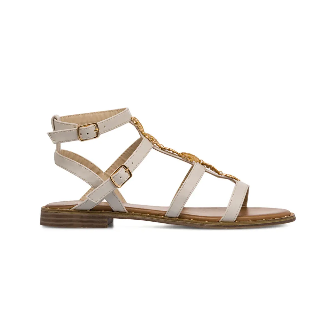 Sandali flat beige chiaro da Donna con dettaglio in metallo oro Lora Ferres