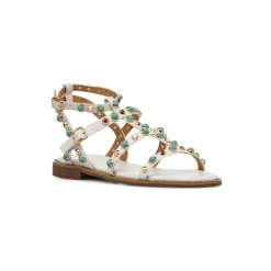 Sandali Flat Bianchi da Donna con dettaglio Borchie sulla tomaia Lora Ferres