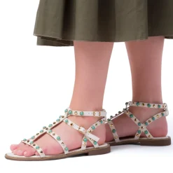 Sandali Flat Bianchi da Donna con dettaglio Borchie sulla tomaia Lora Ferres
