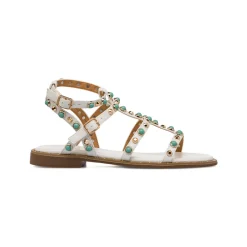Sandali Flat Bianchi da Donna con dettaglio Borchie sulla tomaia Lora Ferres