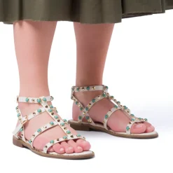 Sandali Flat Bianchi da Donna con dettaglio Borchie sulla tomaia Lora Ferres