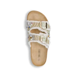 Sandali Flat Bianchi Donna con perline colorate Lora Ferres