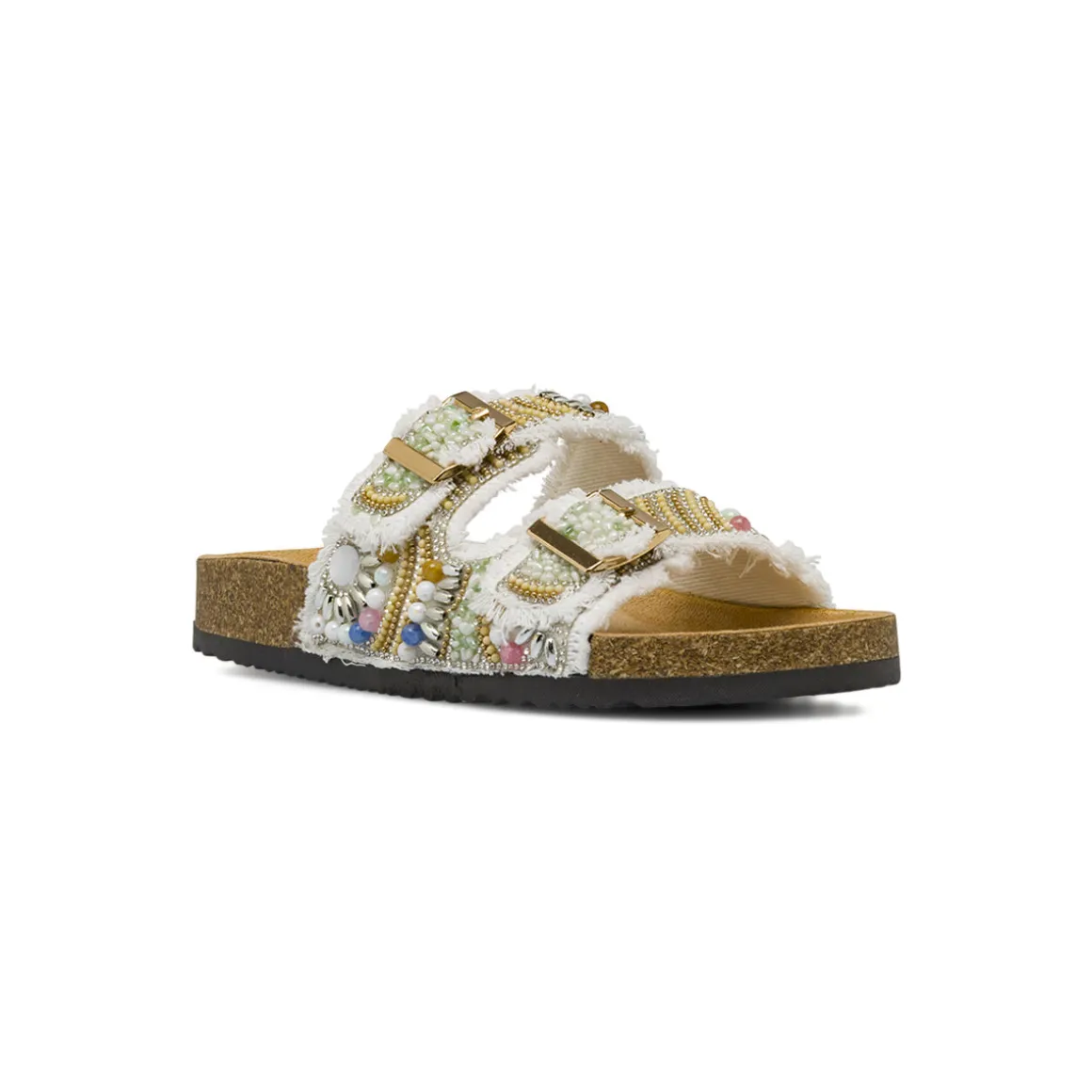 Sandali Flat Bianchi Donna con perline colorate Lora Ferres