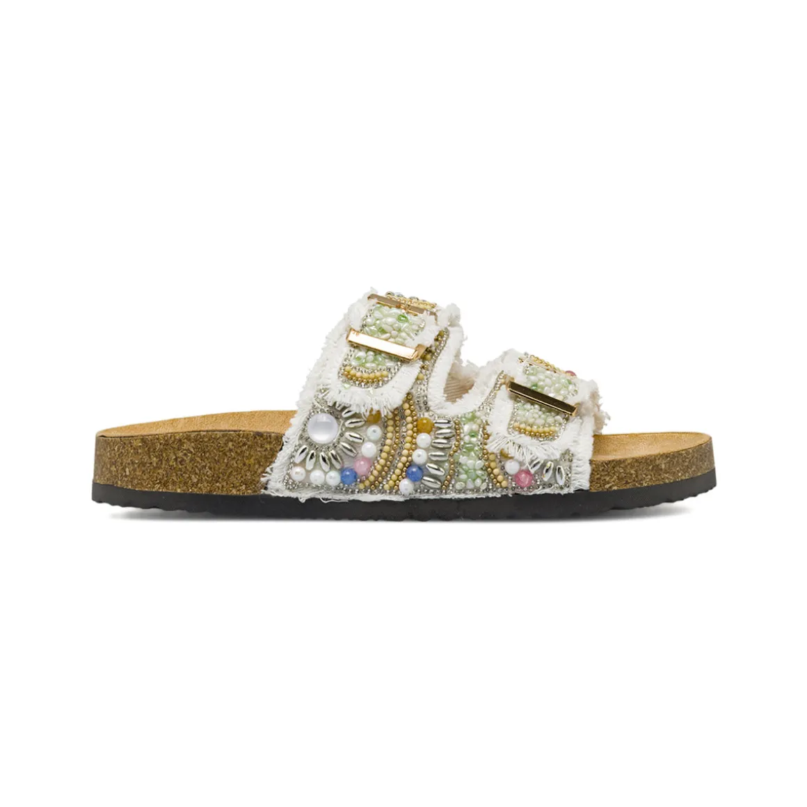 Sandali Flat Bianchi Donna con perline colorate Lora Ferres