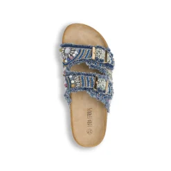 Sandali flat Blu Donna effetto denim con doppia fascia Lora Ferres