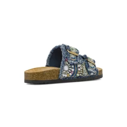 Sandali flat Blu Donna effetto denim con doppia fascia Lora Ferres