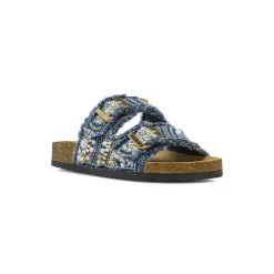 Sandali flat Blu Donna effetto denim con doppia fascia Lora Ferres