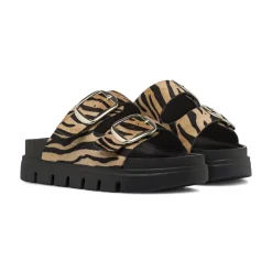 Sandali flat da Donna Beige effetto animalier con fibbie Lora Ferres