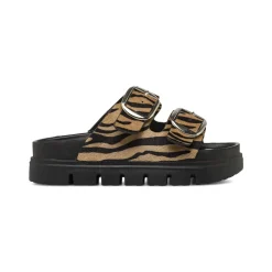 Sandali flat da Donna Beige effetto animalier con fibbie Lora Ferres