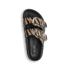 Sandali flat da Donna Beige effetto animalier con fibbie Lora Ferres