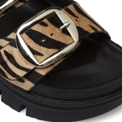 Sandali flat da Donna Beige effetto animalier con fibbie Lora Ferres