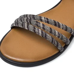 Sandali Flat da Donna Neri con tre fasce sottili strass Lora Ferres