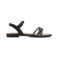 Sandali Flat da Donna Neri con tre fasce sottili strass Lora Ferres