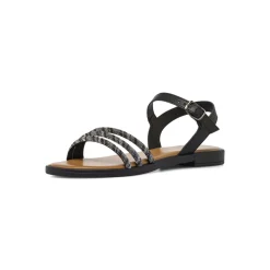 Sandali Flat da Donna Neri con tre fasce sottili strass Lora Ferres