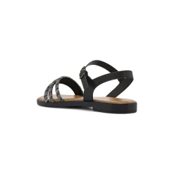 Sandali Flat da Donna Neri con tre fasce sottili strass Lora Ferres