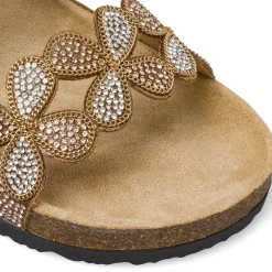 Sandali Flat Donna Beige con strass e fiori Lora Ferres