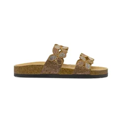 Sandali Flat Donna Beige con strass e fiori Lora Ferres