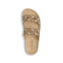 Sandali Flat Donna Beige con strass e fiori Lora Ferres
