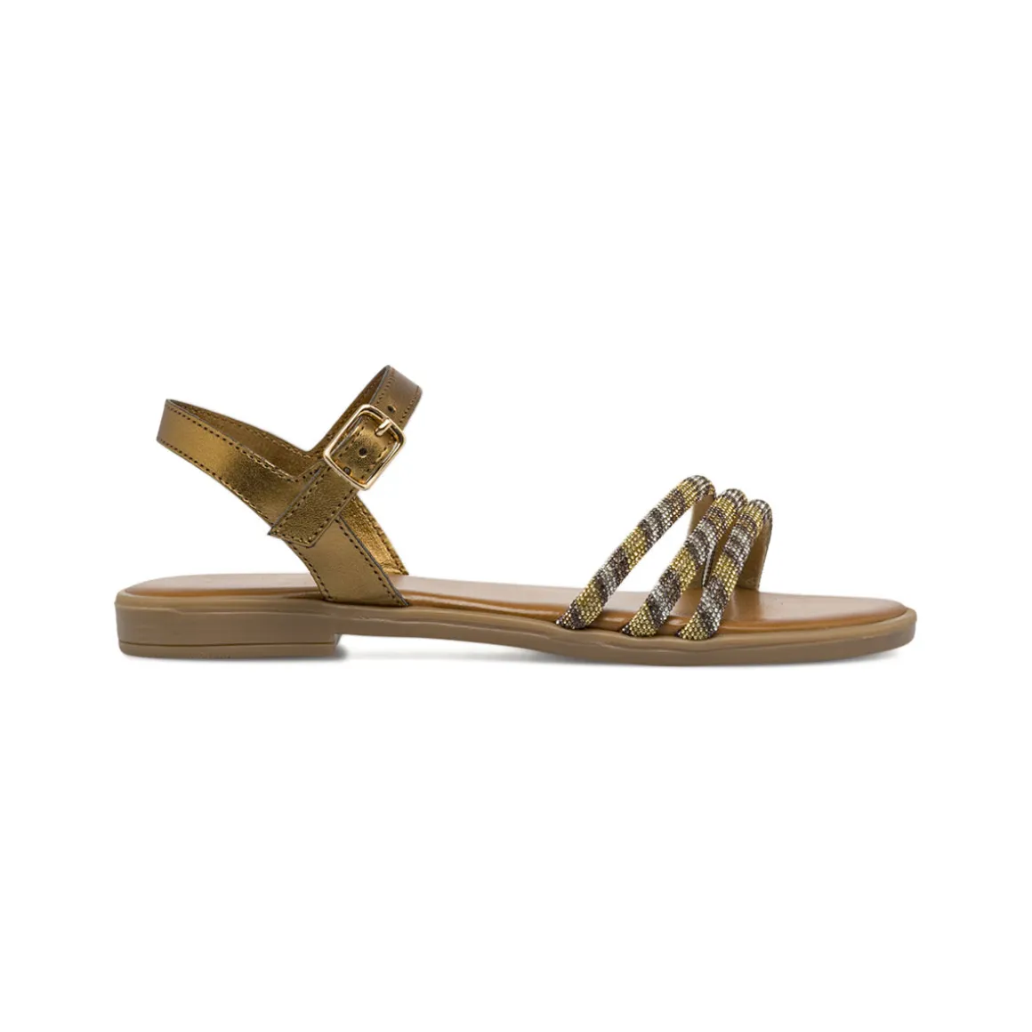 Sandali Flat Donna Bronzo con listini con strass luminosi Lora Ferres