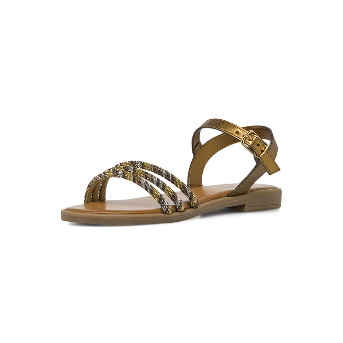 Sandali Flat Donna Bronzo con listini con strass luminosi Lora Ferres