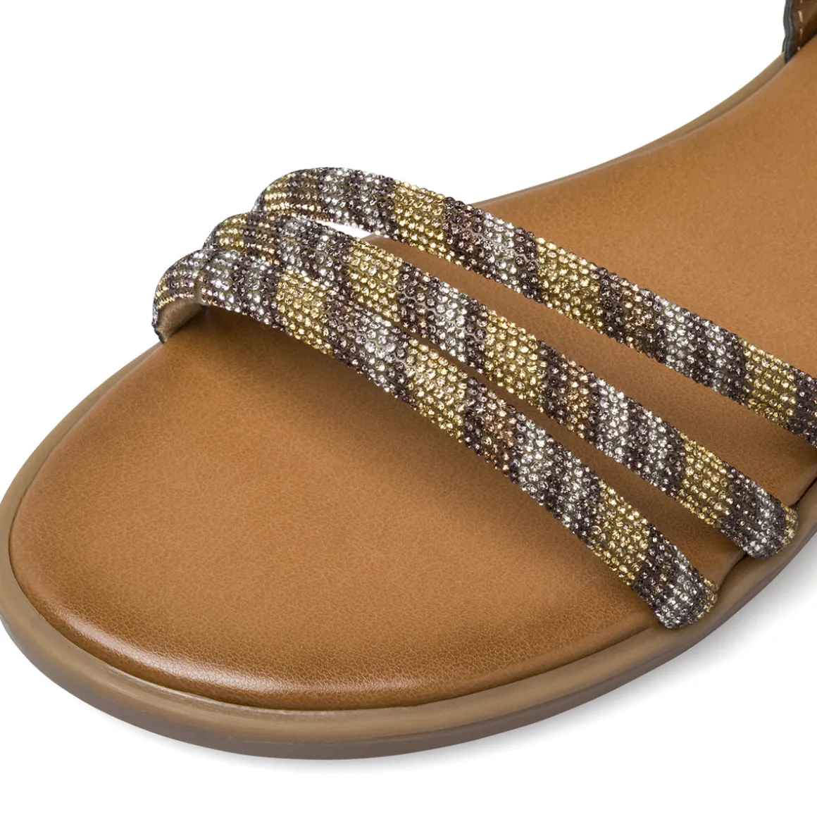Sandali Flat Donna Bronzo con listini con strass luminosi Lora Ferres