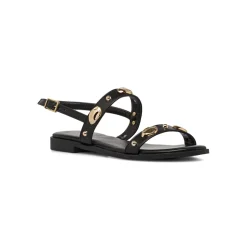 Sandali Flat Donna Neri con borchie gioiello Lora Ferres