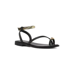 Sandali Flat Donna Neri con dettaglio gioiello Lora Ferres