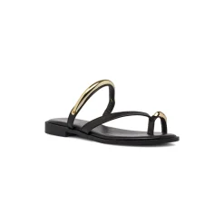 Sandali Flat Infradito Donna Neri con dettaglio gioiello Lora Ferres