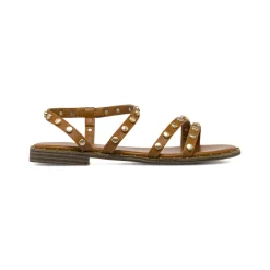 Sandali Flat Marroni da Donna con borchie dorate Lora Ferres