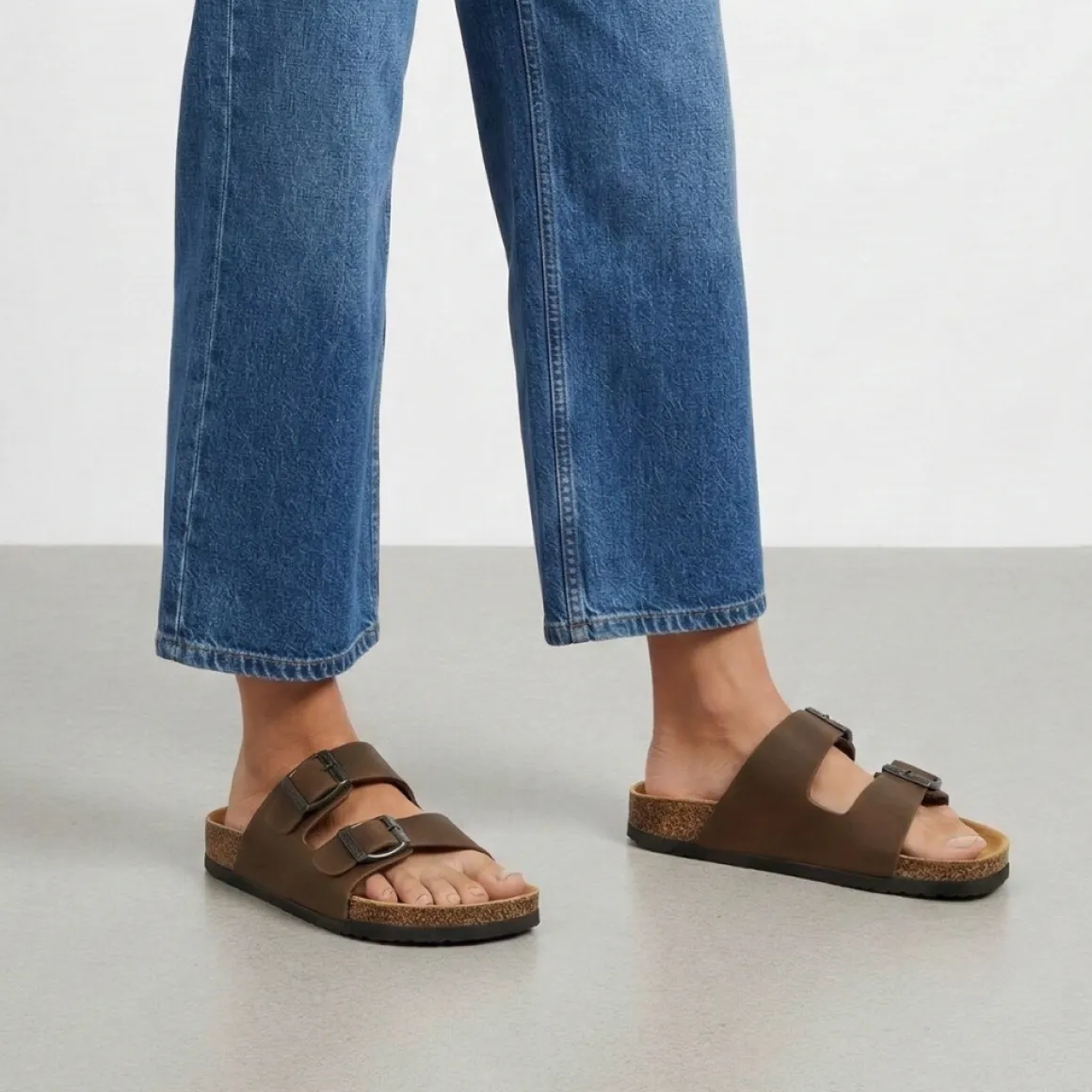 Sandali flat Marroni Donna con doppie fibbie Americanino