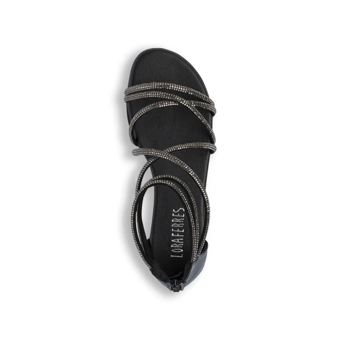 Sandali Flat Neri da Donna con dettaglio gioiello Strass Lora Ferres